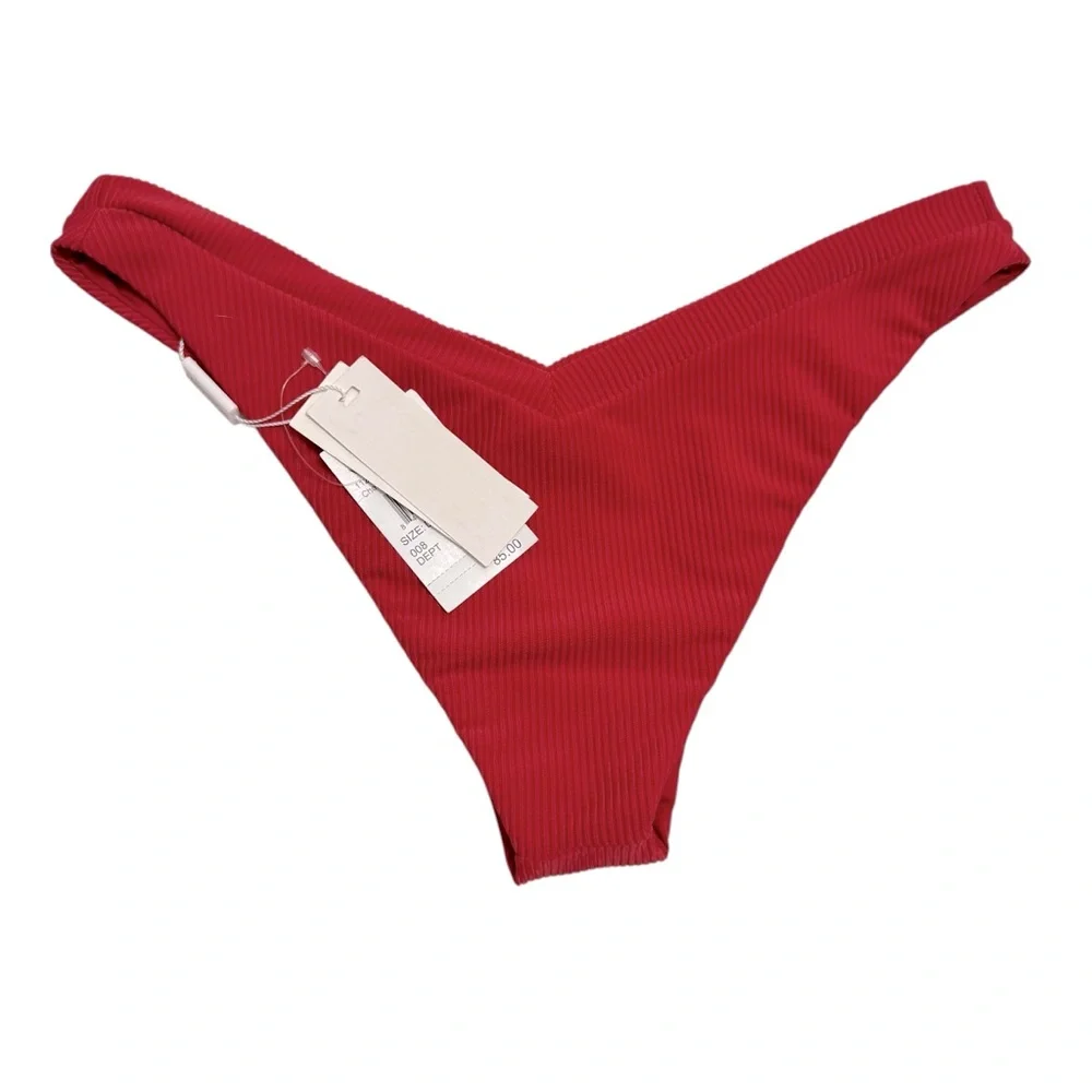 NEW Frankies Bikinis Austin‎ Ribbed Bottom in Cherry Red women’s Sz L